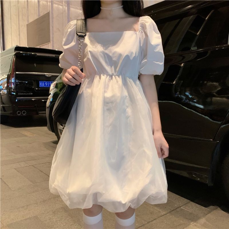 ( CÓ SẴN ) Đầm Xòe Công Chúa Tay Phồng Phối Ren