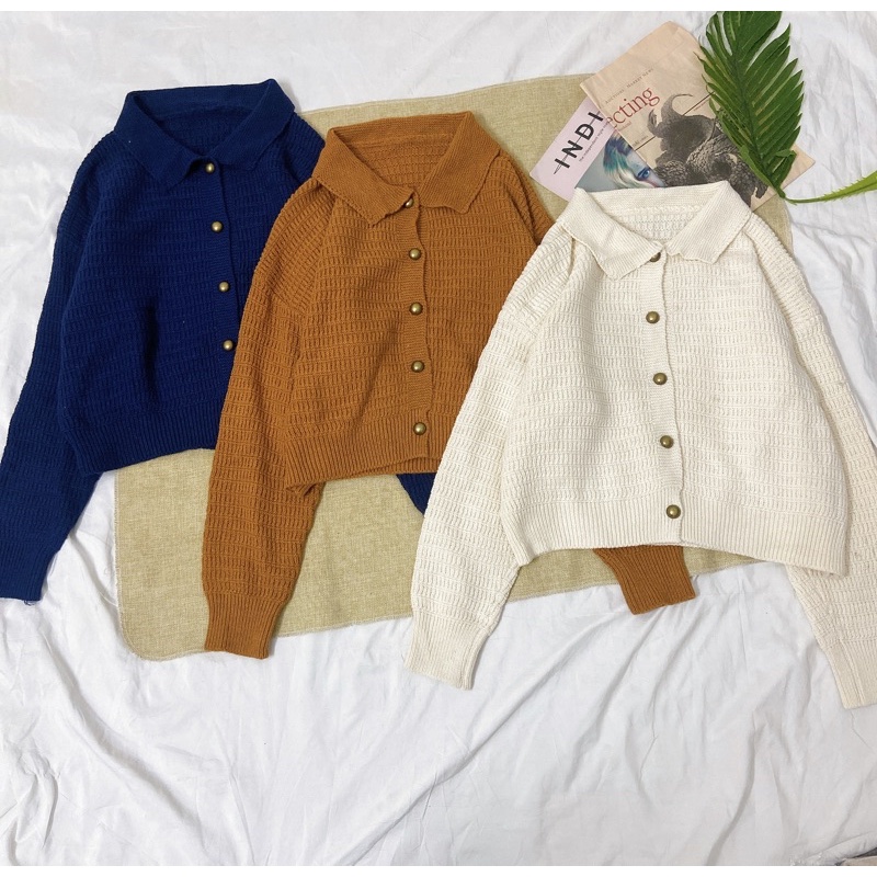 Áo Len Nữ Cardigan Cổ Polo Mix Hàng Cúc Dáng Basic Chất Len Dày Dặn Mẫu Thu Đông 2022