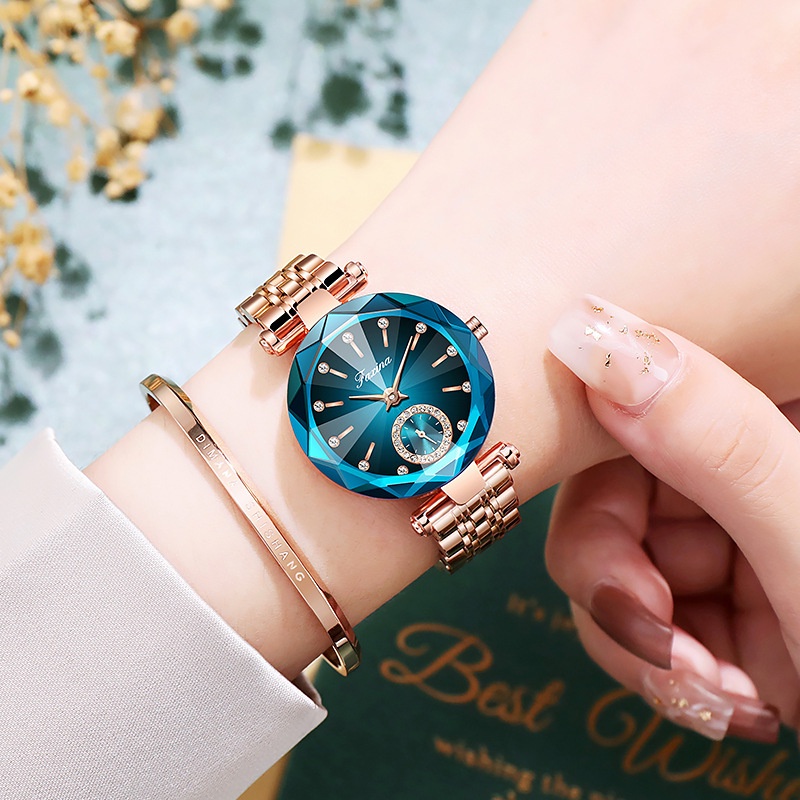 Tik Tok Live Fasina Đồng Hồ Thạch Anh Pha Lê Xanh Lam Hình Trái Tim Đại Dương Cho Nữ