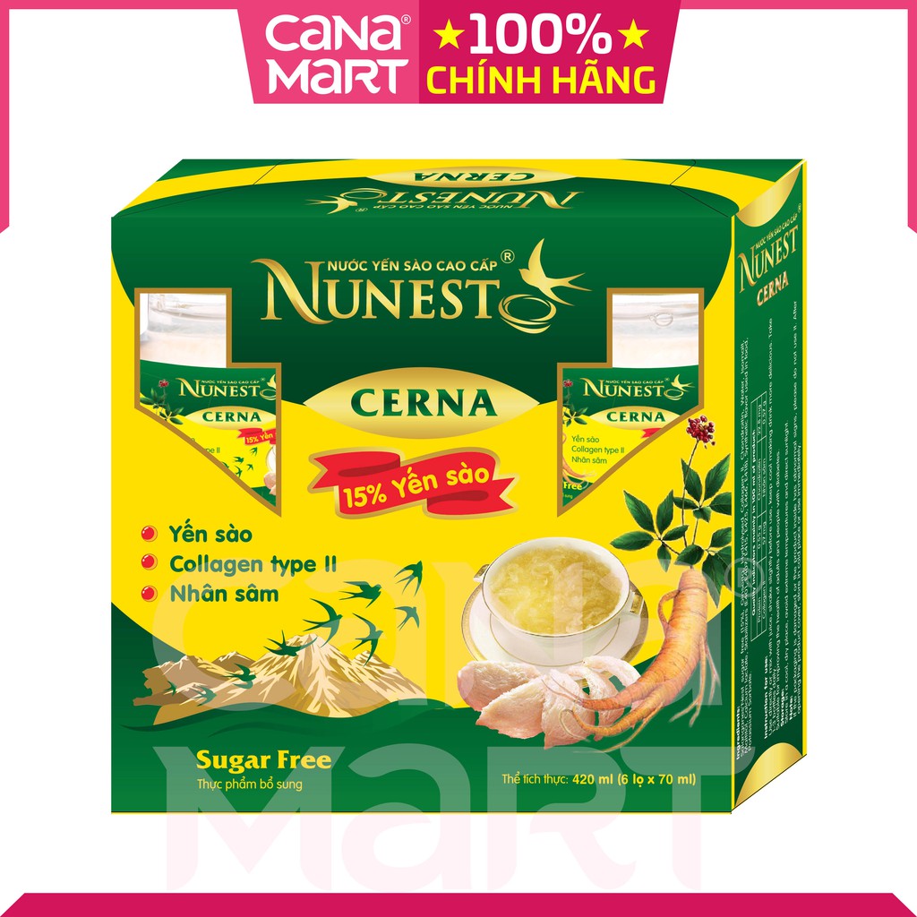 Nước yến sào Nunest Cerna dành cho người bệnh tiểu đường (6 lọ x 70ml)