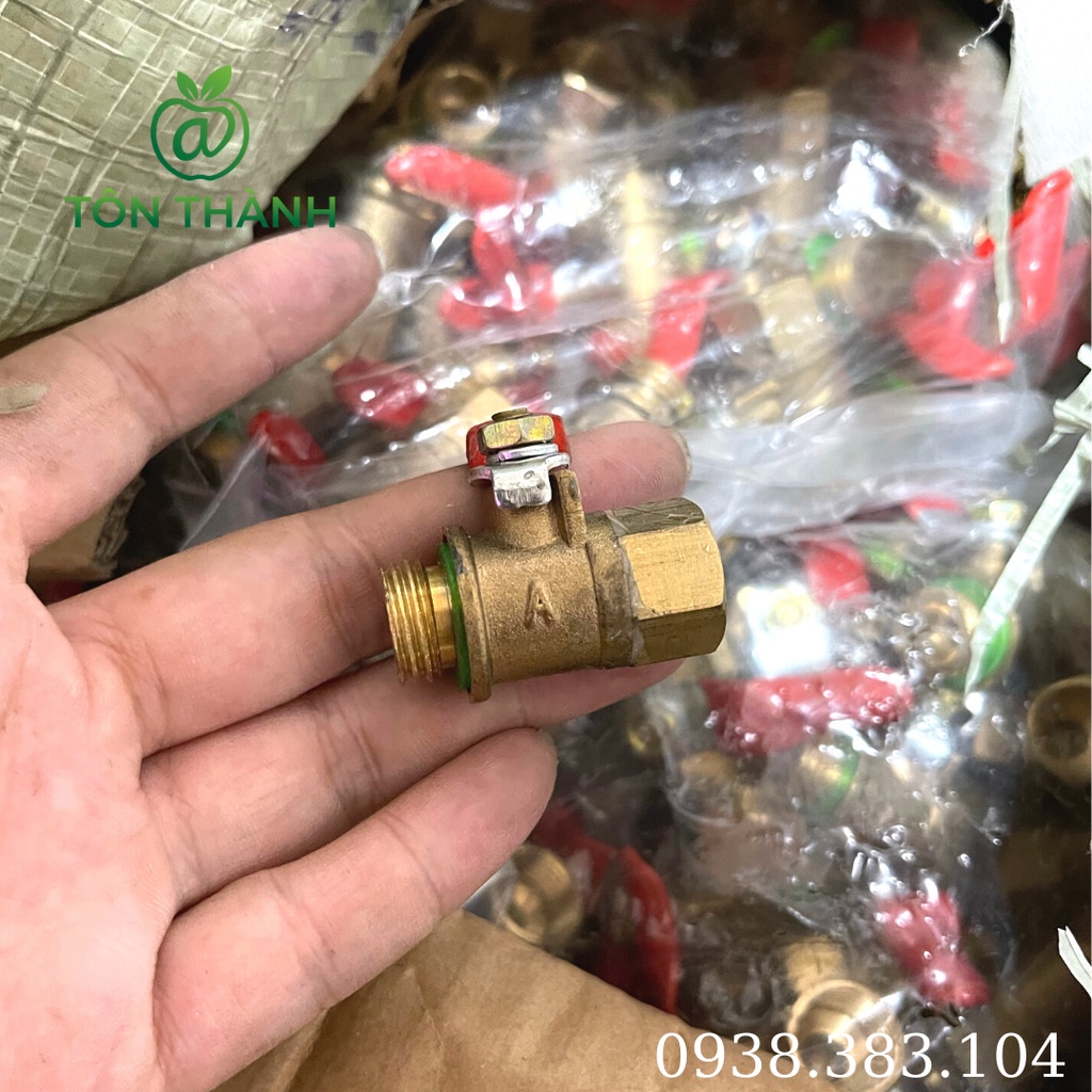 VAN KHÓA HƠI NƯỚC VAN BI ĐỒNG 1/4 TRUNG QUỐC 1 ĐẦU 2 ĐẦU RĂNG