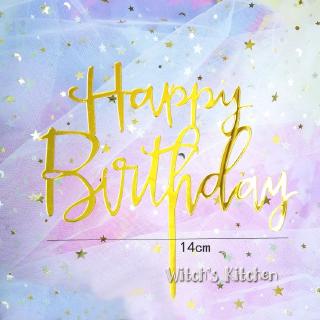 Topper mica HPBD nét nhỏ vàng