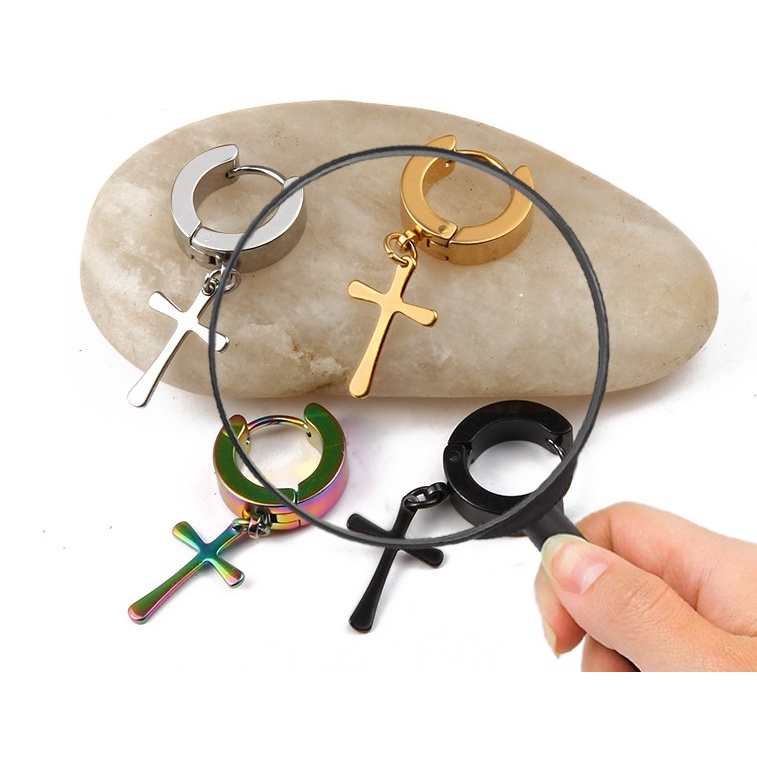 Bông tai nam nữ cá tính hình thánh giá cá tính nhiều màu sắc