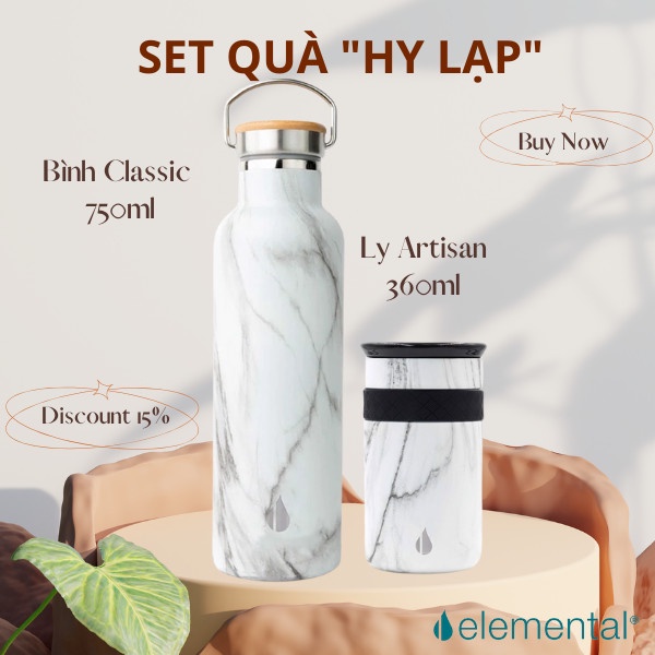 Bình & ly giữ nhiệt set Hy Lạp Elemental, inox 304, giữ nhiệt tốt, an toàn sức khỏe