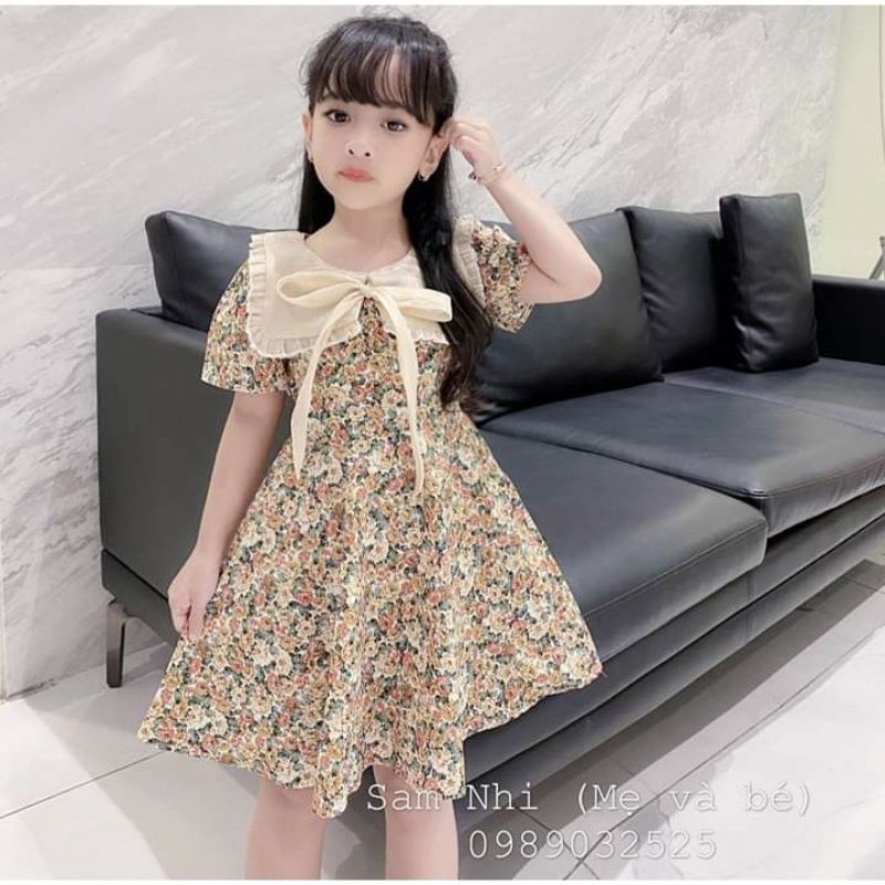 Váy  hoa hồng cổ tiểu thư bé gái