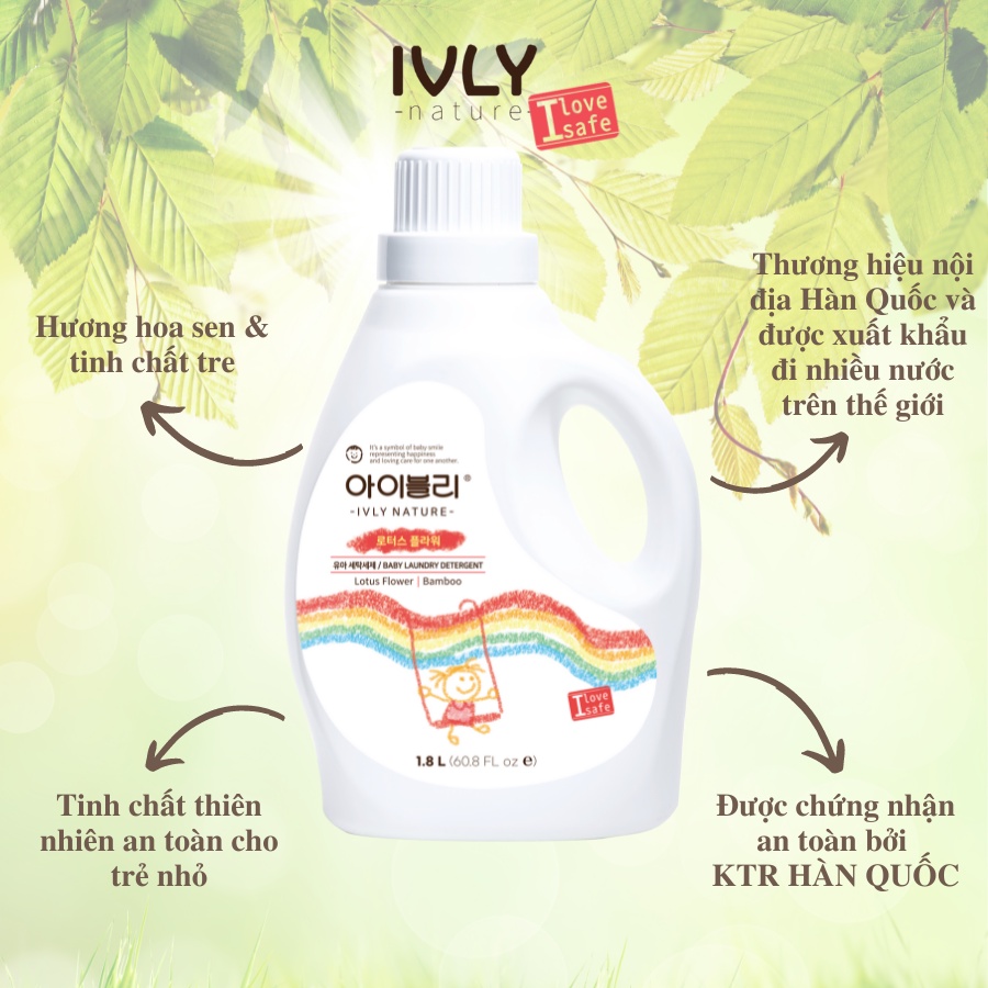 Nước giặt quần áo trẻ sơ sinh Hàn Quốc IVLY NATURE hương hoa sen an toàn cho làn da dung tích 1800ml ivly003