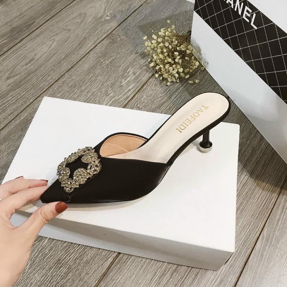 FREESHIP GUỐC NỮ KHÓA ĐÁ VUÔNG CAO CẤP GÓT NHỌN CAO 5P SANG CHẢNH (HH30)