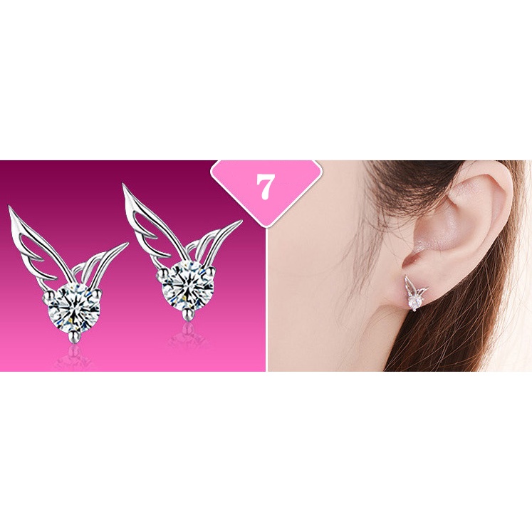 S925 Hoa Tai Mạ Bạc Hình Cỏ Ba Lá Đính Đá Thời Trang Cho Nữ Nhiều Màu