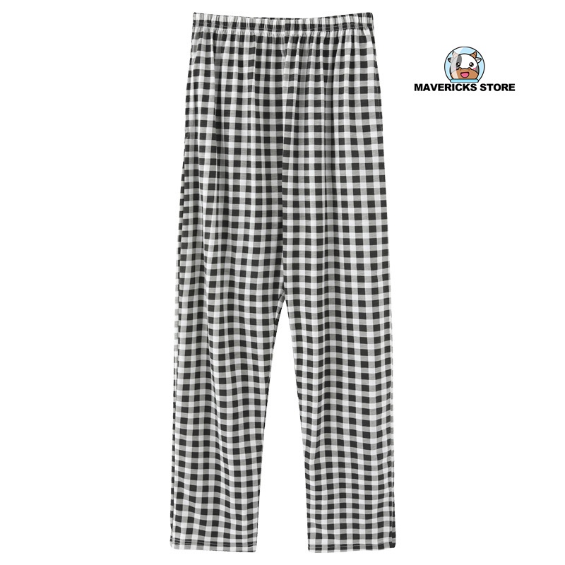 Quần ngủ cotton ống rộng họa tiết caro phong cách Hàn Quốc