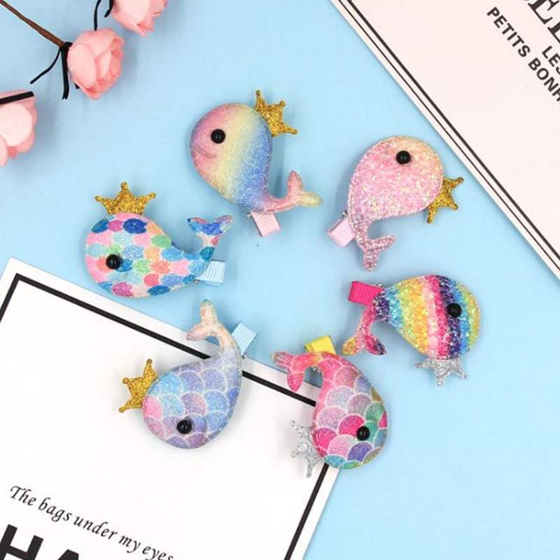 1 Kẹp Tóc Hình Cá Voi Màu Cầu Vồng Cho Bé Gái