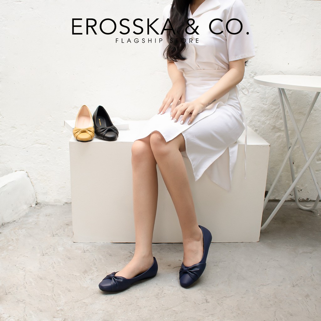 Giày búp bê Erosska mũi tròn phối nơ thắt ngang màu vàng _ EF008 | BigBuy360 - bigbuy360.vn