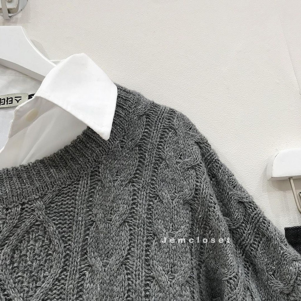 Áo Len Tay Dài Nữ Cổ Tròn Đan Gân Áo Len Form Rộng Thiết Kế Basic Style Hàn Quốc 4 Màu Be Đen Trắng Kem Xám VINY 1851