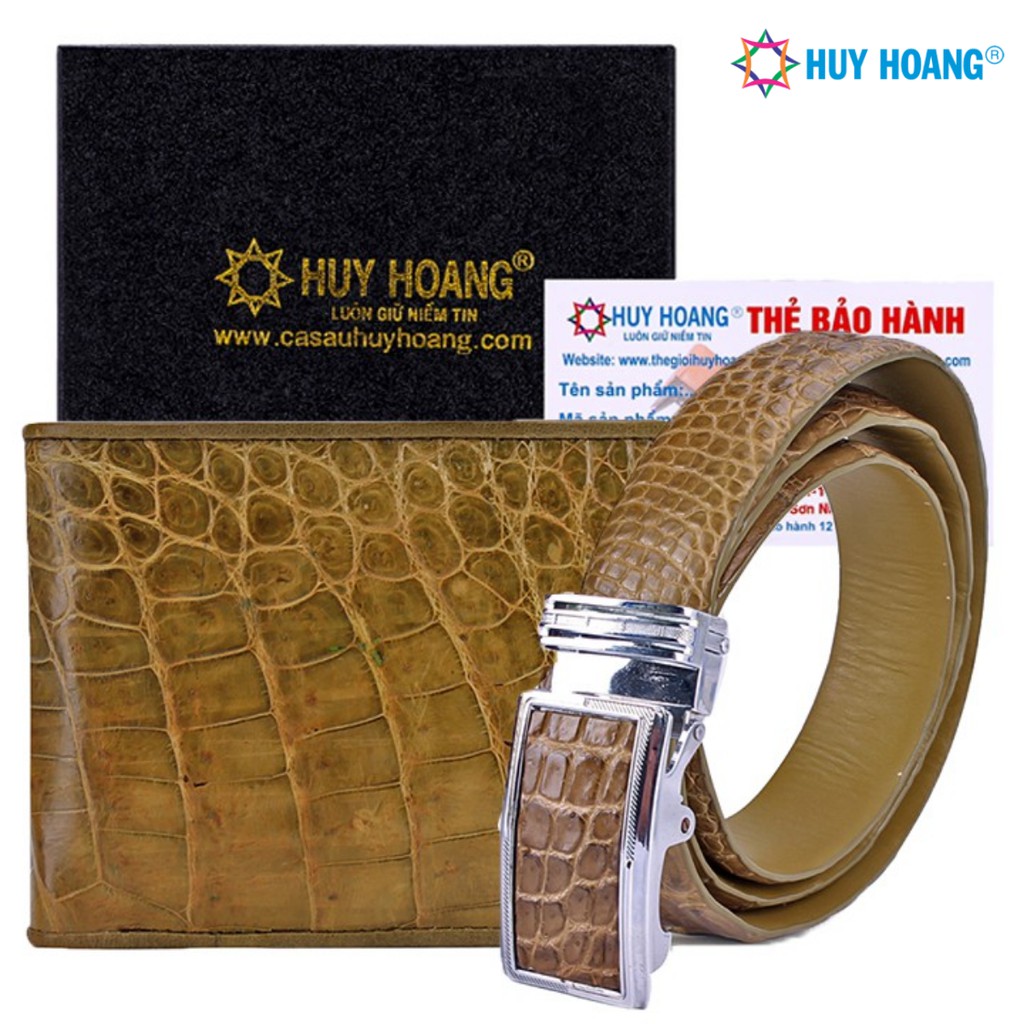 Bộ Bóp & Dây nịt nam Huy Hoàng da cá sấu màu rêu LS2252-LS4274