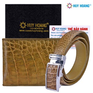 Bộ bóp & dây nịt nam huy hoàng da cá sấu màu rêu ls2252-ls4274