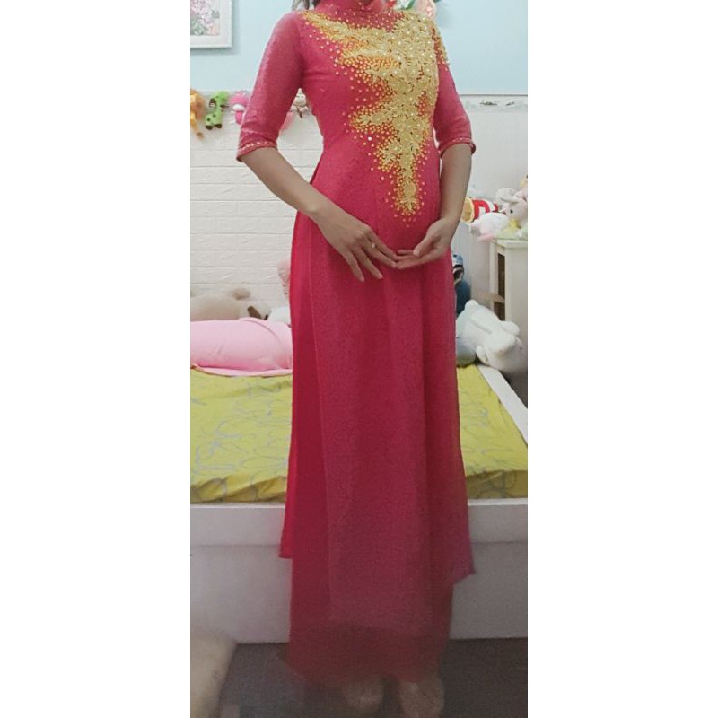 Thanh lý bộ áo dài ren hồng dưới 53kg nhé eo 70-73cm