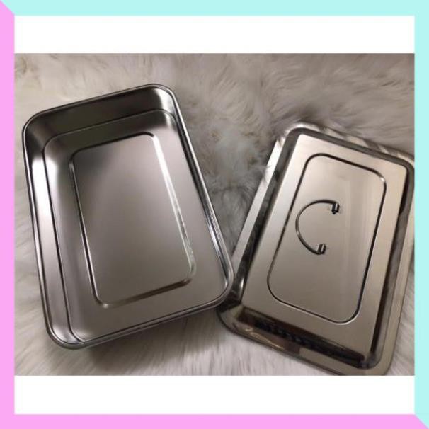 Khay inox đựng dụng cụ y tế 20x30x5cm siêu bền có kèm theo nắp đậy