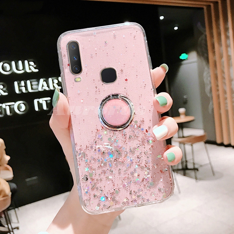 Ốp điện thoại mềm kim tuyến có nhẫn đỡ cho Vivo S1 Pro Y19 V7 Plus Y17 Y15 Y12 Y53 Y55 Y55S Y71 Y91C Y95