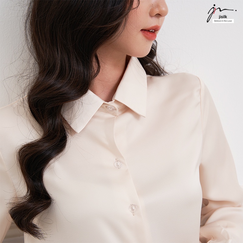 Áo sơ mi nữ form rộng jisilk kiểu màu be vintage tay dài cổ đức công sở đi học đẹp thời trang hàn quốc Gerwon L.SM2-01