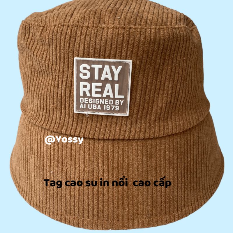 Mũ BUCKET vành cụp STAY REAL unisex chất nhung cao cấp Phong Cách Hàn Quốc