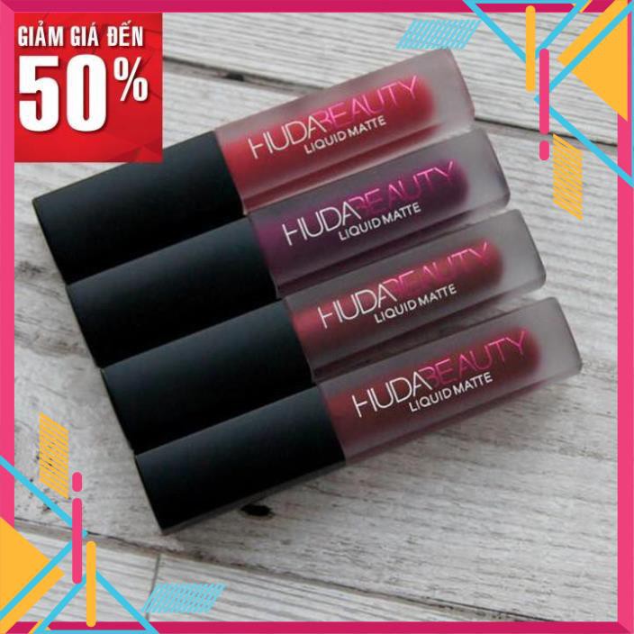 [CÓ VIDEO] Set 4 son môi kem lì huda beauty liquid matte đẹp cao cấp loại tốt nhất màu hồng đỏ trầm