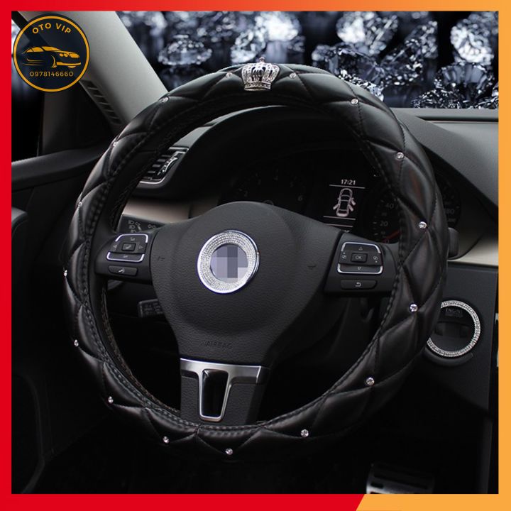 Bọc vô lăng xe ô tô vương miện, thiên nga bọc da PU loại 1 size 38cm