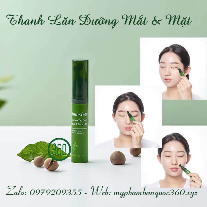 Thanh Lăn Dưỡng Mắt &amp; Da Mặt Innisfree Green Tea Seed Eye &amp; Face Ball 10ml