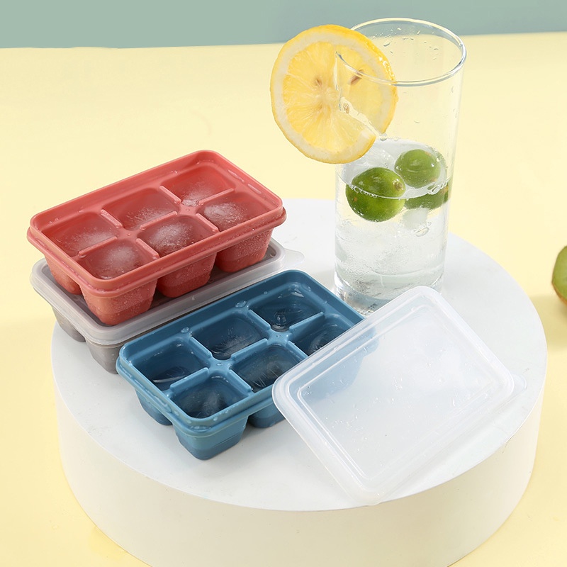 Khay làm đá viên hình khối lập phương 6 lỗ chống bụi có nắp đậy tiện dụng DIY