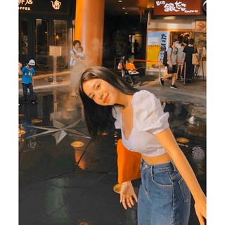 Áo croptop tim tay phồng