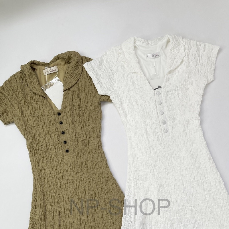 Đầm nữ ngắn tay dáng xoè form dài dưới gối màu trắng, vàng NPDAM006