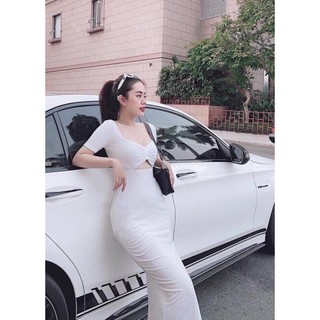 [ VIDEO THẬT] Đầm body tay ngắn nhún ngực kèm xẻ tà bên chất thun gân co giãn 5 màu