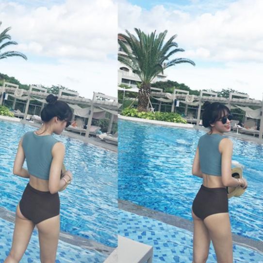 Bộ bơi 2 mảnh - bikini đi biển sẵn hàng áo ba lỗ croptop + quần cạp cao | BigBuy360 - bigbuy360.vn