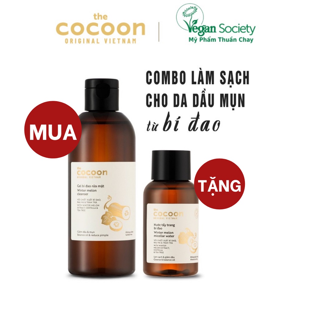 COMBO Làm Sạch Cho Da Dầu Mụn Từ Bí Đao Cocoon Thuần Chay: 1 Gel bí đao rửa mặt 310ml + 1 Nước tẩy trang bí đao 140ml