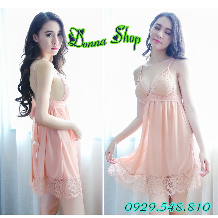 Váy ngủ sexy - Chất liệu voan ren mềm mịn - Mã DN07 màu hồng