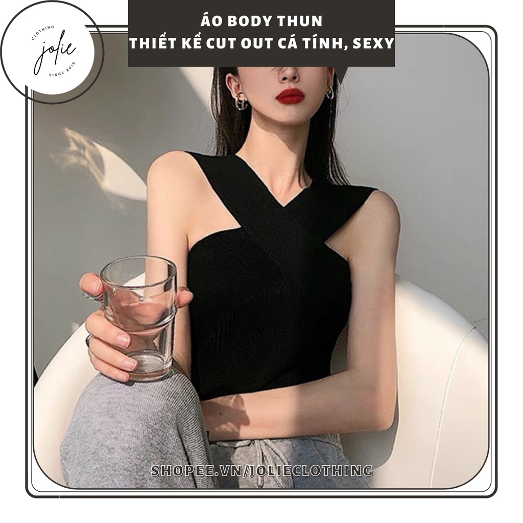 Áo Yếm Hai Dây Dáng Croptop Chất Thun Dày Dặn Co Giãn Màu Đen Sexy Quyến Rũ