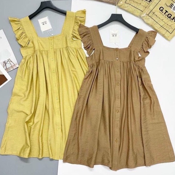 Váy đũi xước cánh tiên cúc ngực dáng xòe nhẹ bầu mặc được vanmiushop