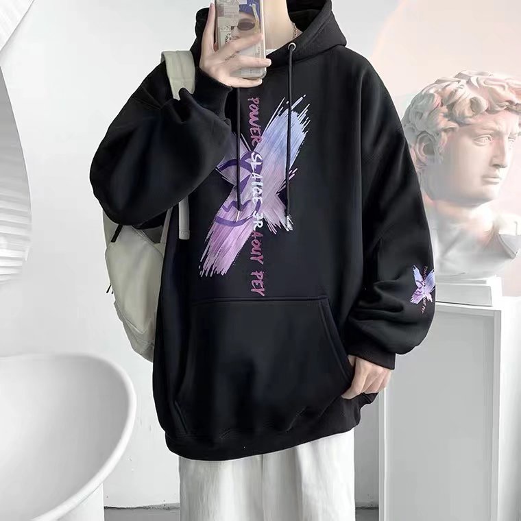 Áo hoodie dáng rộng in hoạt hình hươu cao cổ phong cách hip hop đường phố Hàn Quốc cho nam và nữ size M-5XL