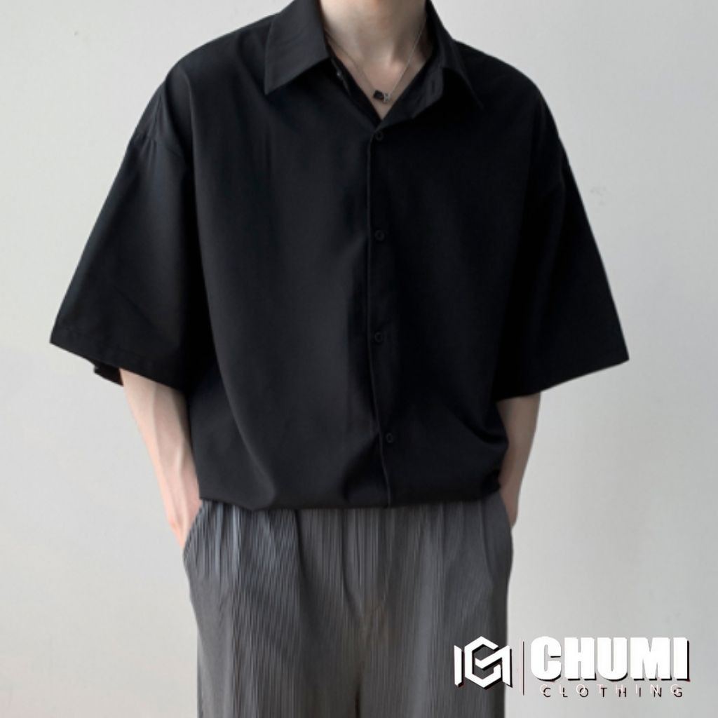 Áo sơ mi tay lỡ CHUMI unisex basic nam nữ vải lụa phong cách hàn quốc ullzang cm028