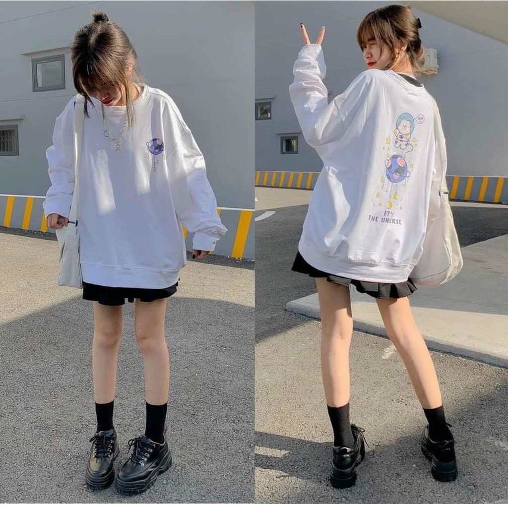 Áo sweater nỉ unisex form rộng Gấu Du Hành nam nữ phong cách ulzzang Wind