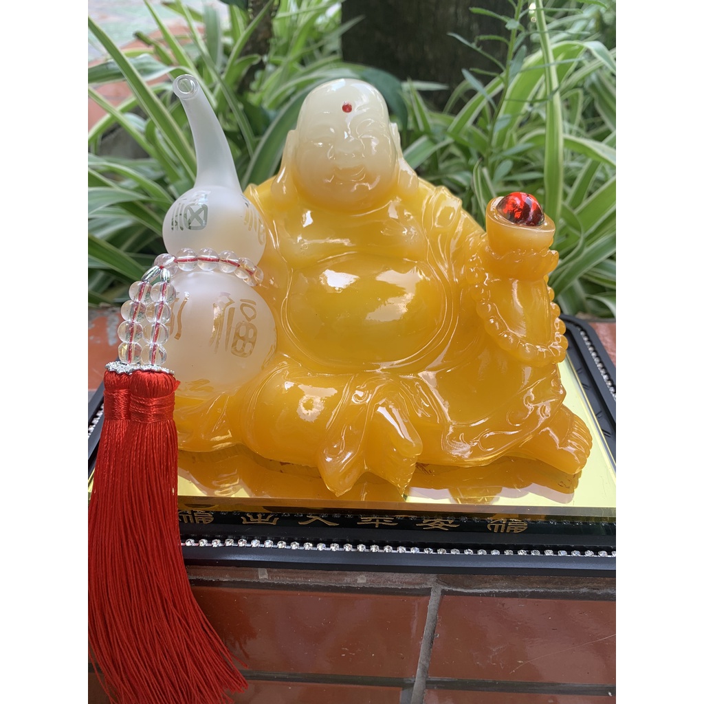 tượng phật di lặc cầm quả hồ lô - tượng phật ngọc trang trí taplo,bàn làm việc