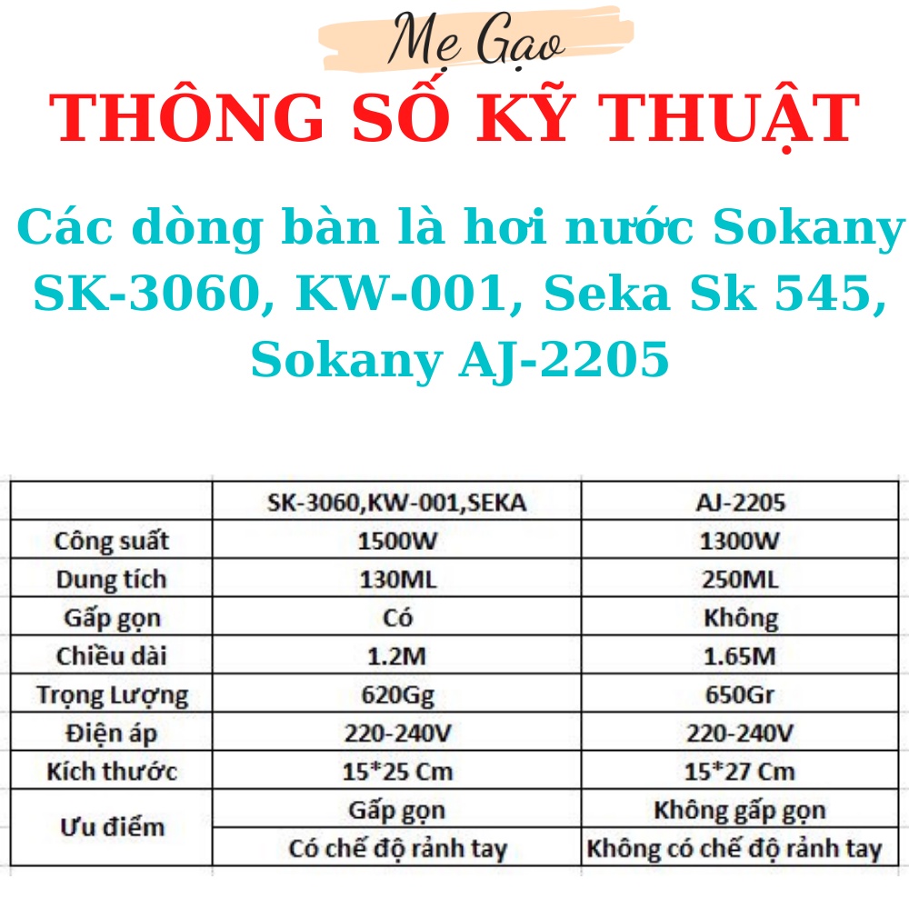 Bàn Là Hơi Nước Cầm Tay SoKaNy SK-3060 Công Suất 1500W Mẹ Gạo, bàn ủi hơi nước cầm tay mini SeKa SK-545 mẫu mới 2022