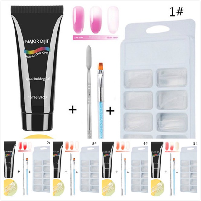 Poly Gel Nail Art Kit Nail Extension Gel Fake Nails Tips File Brush Clip Set