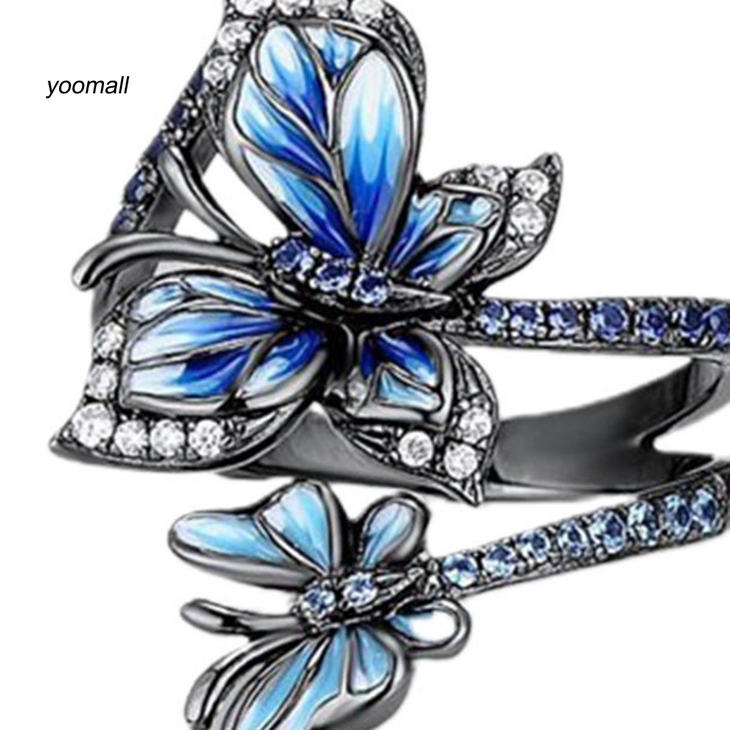 / Yo / Nhẫn Thủ Công Tinh Tế Màu Xanh Dương Hình Bướm