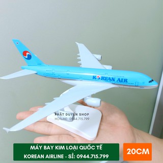 Mô hình máy bay tĩnh Airbus A380 Korean Air ( 20cm + Đế chưng bày) Hợp kim sáng - Bộ sưu tập
