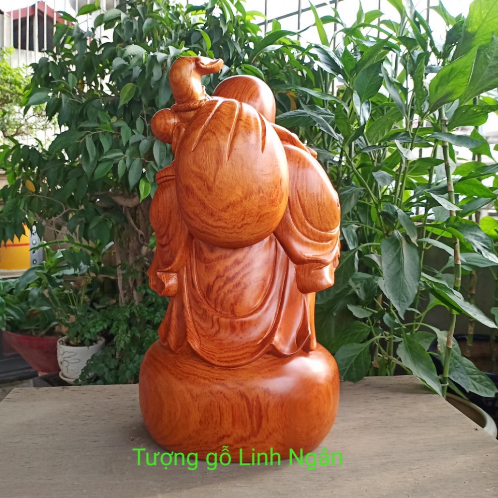 Tượng Di lặc gánh tiền gỗ hương cao 40