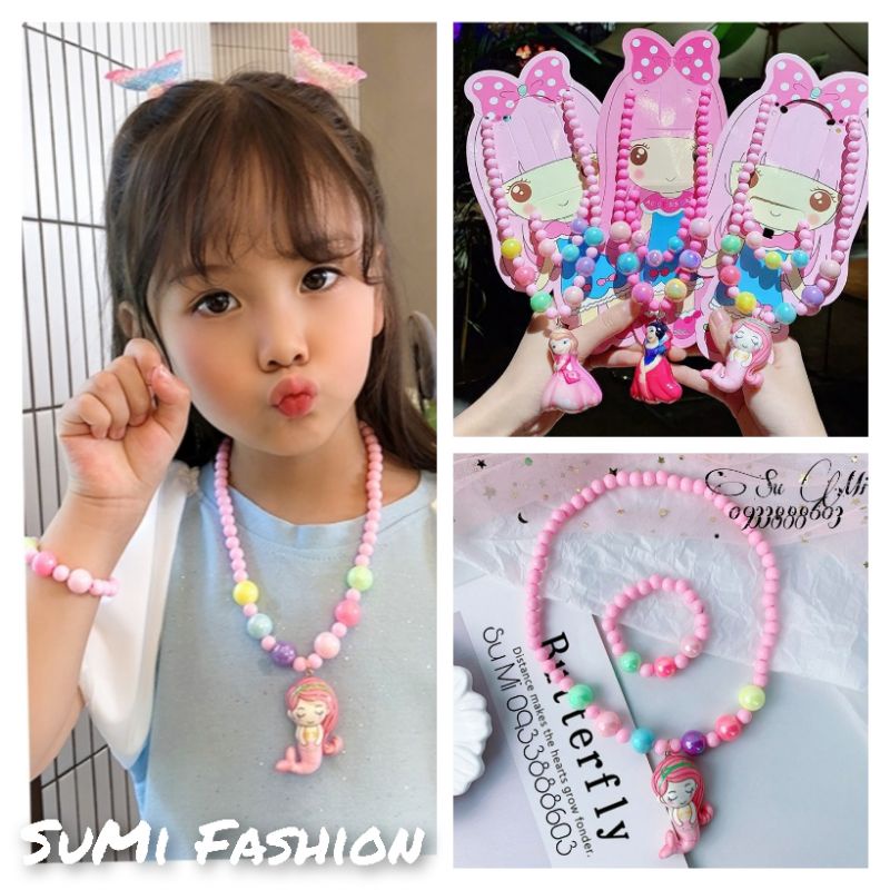 Set vòng tay và dây chuyền  phát sáng cho bé   - Vòng cổ vòng tay bảy màu cho bé gái