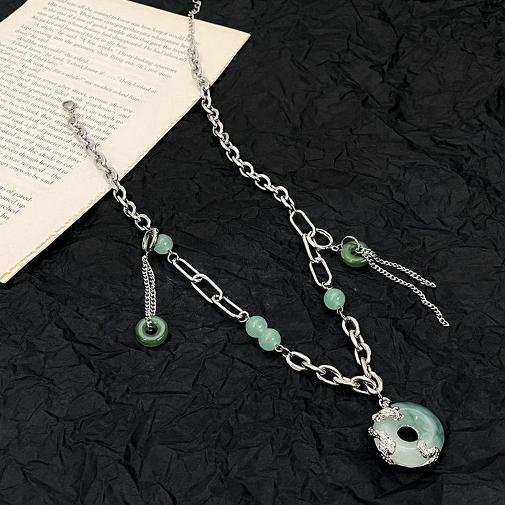 AROMA Vòng cổ Hợp Kim Mặt Hình Rồng Phong Cách Trung Hoa Cổ Điển Cho Nữ