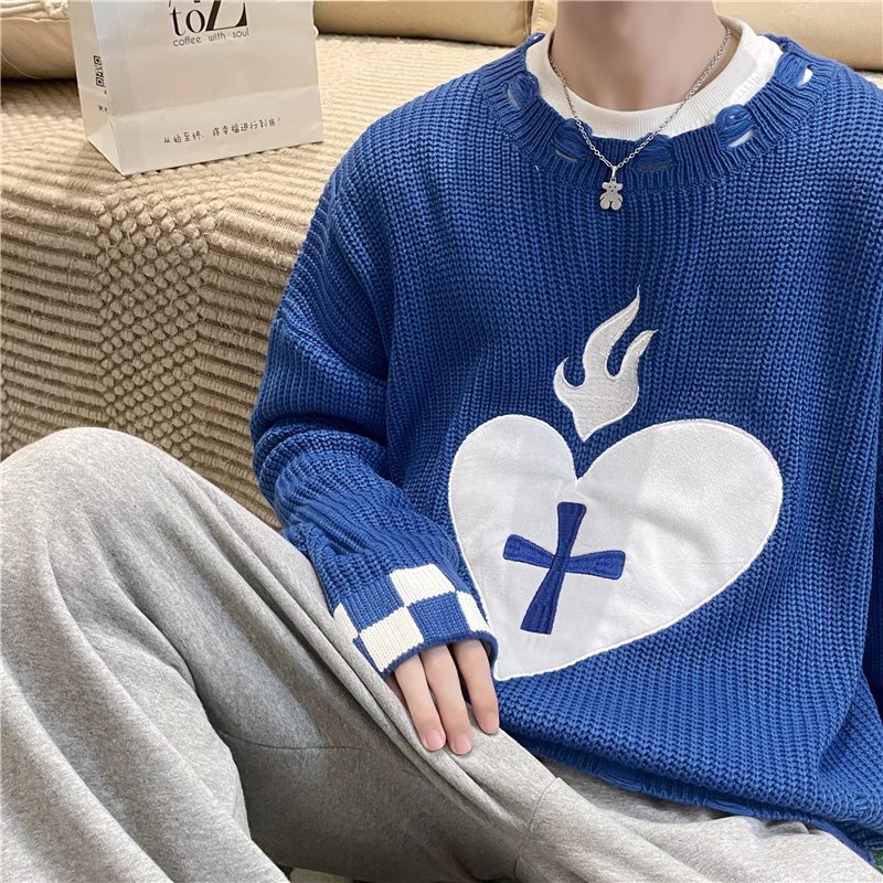 Áo Sweater Hình Trái Tim Thời Trang Thu Đông Cho Nam Nữ