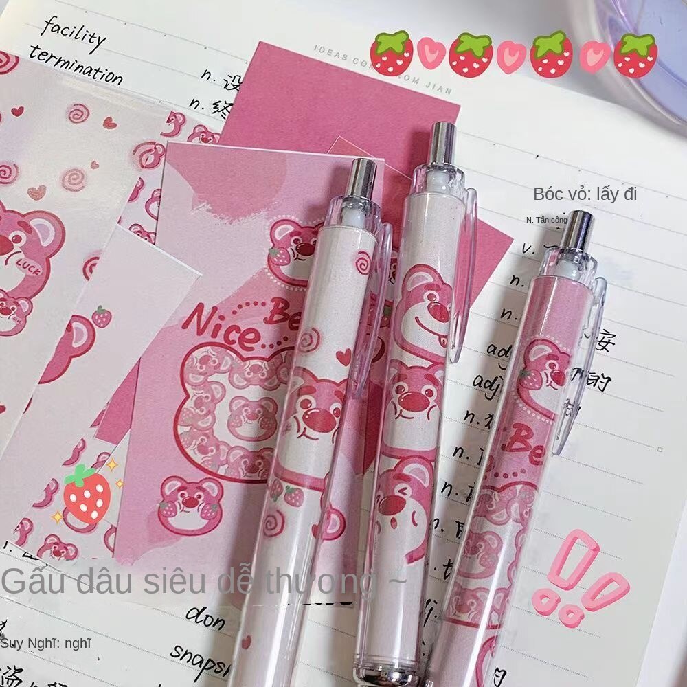 Bút Gel Kiểm Tra Cọ Vẽ Hình Gấu Dâu Tây Dễ Thương Nhanh Khô 0.5 "