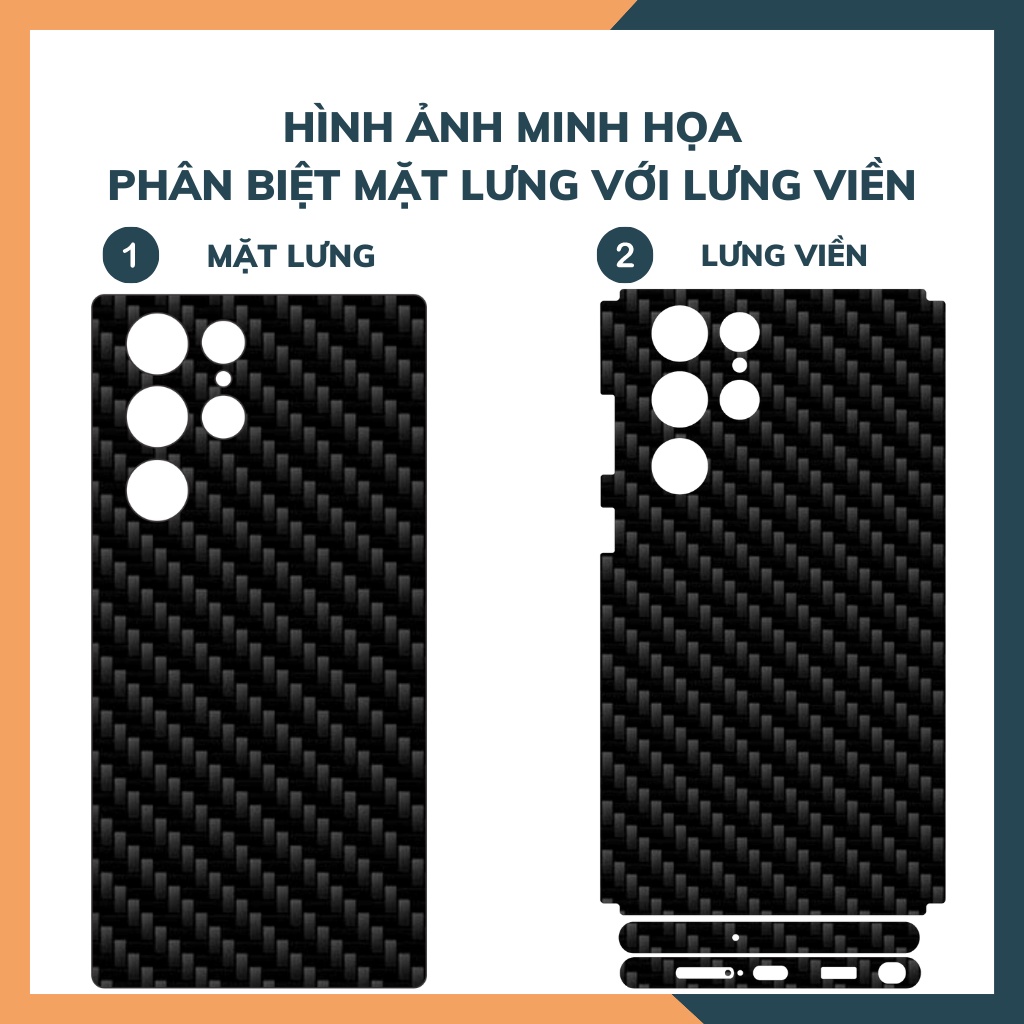 Miếng dán decal carbon mặt sau Samsung S22 Ultlra 5G chống trầy mặt lưng,chống bám vân tay