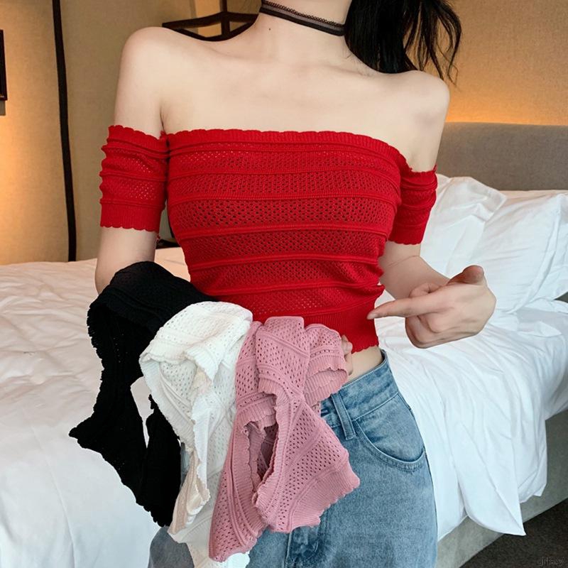 Áo Kiểu Hở Vai Màu Trơn Quyến Rũ Thời Trang Hàn Quốc Cho Nữ